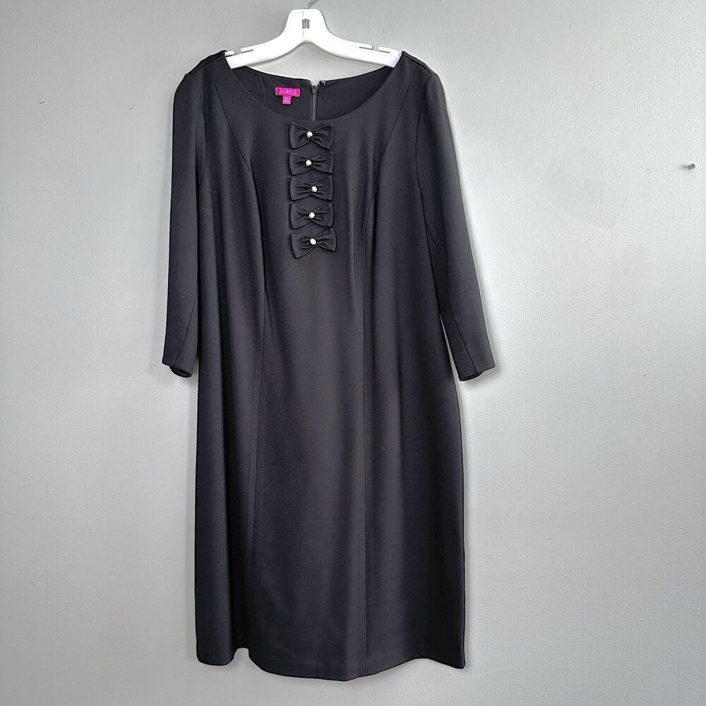 Talbots Long Sleeve Black Midi Bow Dress Womens 14W Stretch Office Party